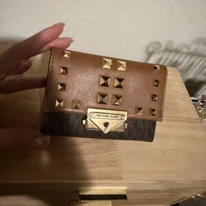 Michael Kors Tan and Brown Wallet with Gold Accents
